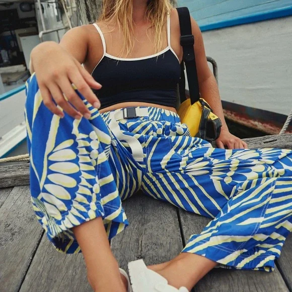 FP Movement Offsides Barrel Pants Blue Yellow Printed - Picture 1 of 7